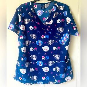 Zoe+Chloe ELEPHANT/FLOWER print Scrub top L